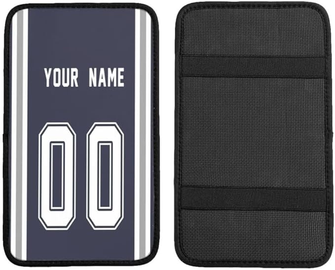 Custom Car Armrest Cover,Add Personalized Name and Number As Gifts for Loyal Football Fans,American Football Auto Center Console Pad Car handrail Box Cushion,Fit for Most Car Seat Box Cover Protector