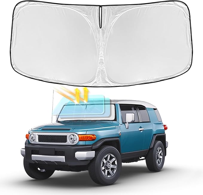 for Toyota FJ Cruiser Sport 2007-2014 Windshield Sun Shade - 4 Layers Car Sunshades for Front Windows Shade Cover Custom Fit FJ Cruiser Sport Sun Visor 240T Shade Blocks UV Rays Car Accessories