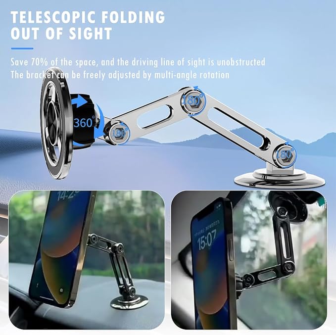 Universal 360° Pro Magnetic Car Phone Holder (2025) – Super Strong Suction & Adjustable Phone Mount for All Mobile Phones, Hands-Free Viewing with Metal Ring, No Signal Interference