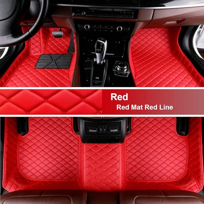 Custom Fit Car Floor Mats for Most Cars, SUVs, Trucks - Waterproof PU Leather All-Weather Floor Liners - Durable Anti-Slip Interior Car Accessories to Protect Vehicle Floors (Red)