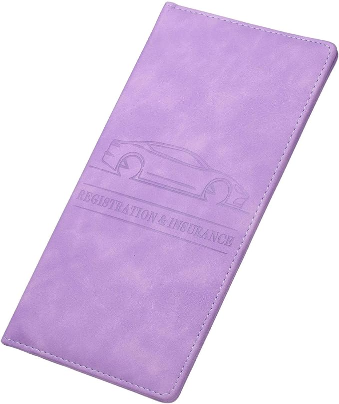 HARFINGTON Car Registration and Insurance Holder 9.65" x 4.92" PU Leather Vehicle Glove Box Organizer Storage Accessories Men Women Car ID Holder for License ID Card Bank Card, Purple