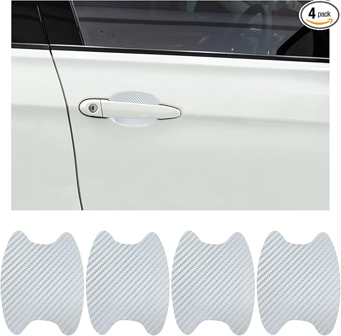 Ziciner 4 PCS Car Door Handle Sticker, Carbon Fiber Texture Auto Door Handle Protective Films, Anti-Scratches Door Side Handle Paint Guard, Universal Vehicle Accessories for Most Cars