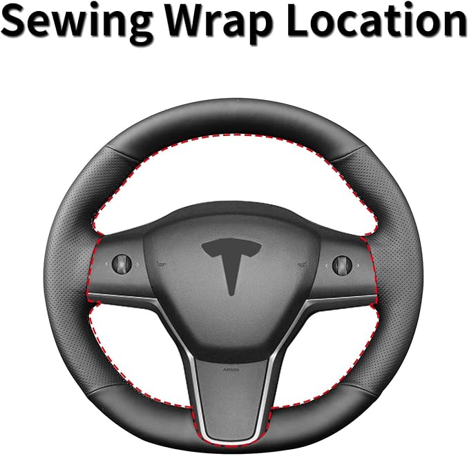 Yeolpise Hand Sewn Steering Wheel Cover,Fit for Tesla Model 3 2017-2023/Model Y 2020-2023,Non-Slip Breathable Microfiber Leather Steering Wheel Cover On Wrap Car Interior Accessories