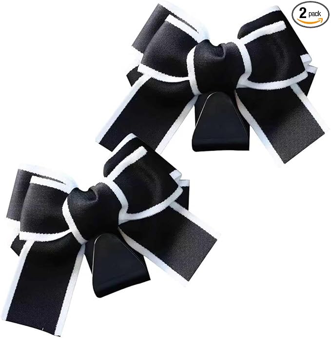 2 PCS Cute Bow Car Seat Headrest Hooks, S Type Back Seat Hanger, Universal Vehicle Storage Hanger for Handbag Purse Coat, Space-Saving Car Accessories (Black)