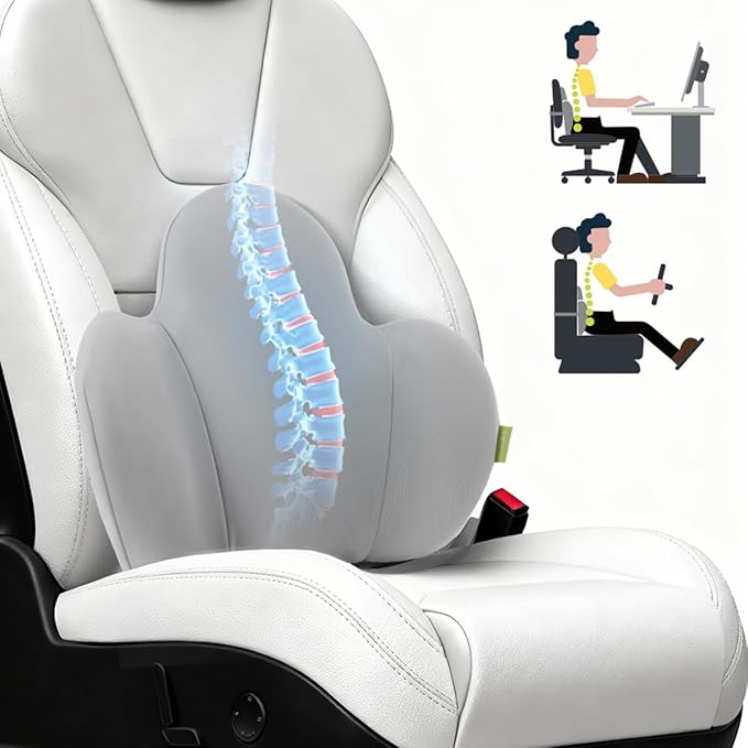 Lumbar Support Pillow for Office Chair, Car Back Support with Memory Foam, Support for Lower Back Pain Relief Lumbar Pillows, Ergonomic Back Cushion for Desk Chair, Sofa, Bed, Car Seat (Grey)