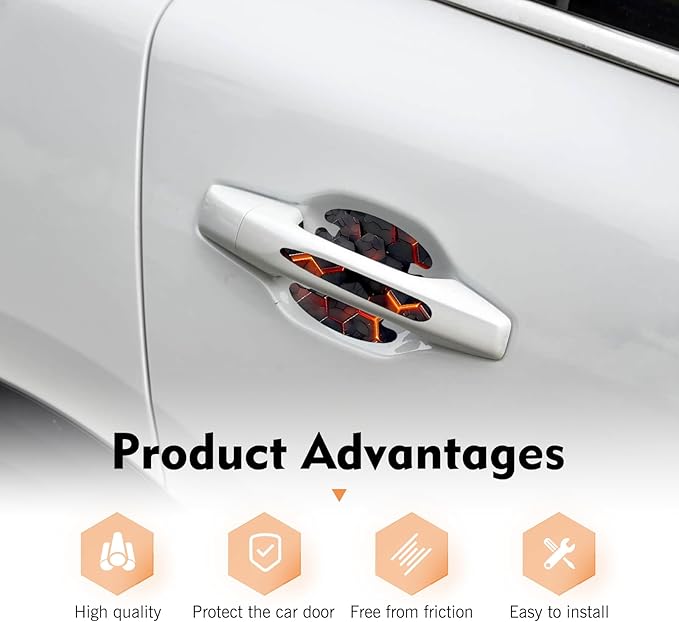 4 Pack Car Door Handle Scratch Protectors, 3D Geometry Patterned Anti-Scratch Door Handle Paint Film Cover Stickers, Universal Self-Adhesive Automotive Accessories for Most Cars (Style A)