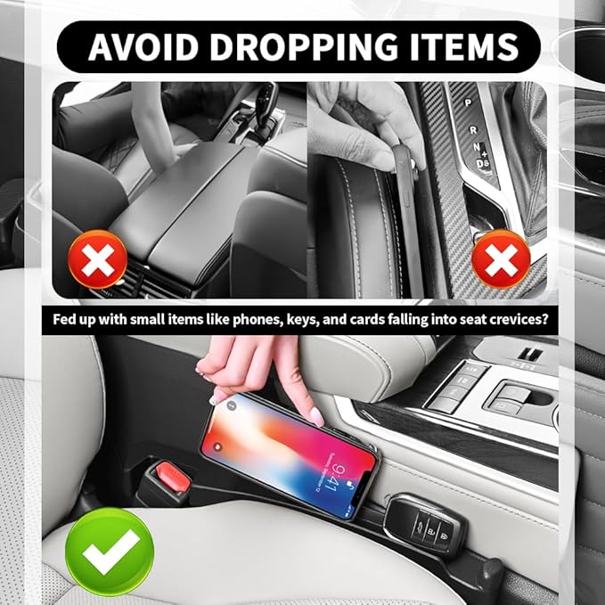 Turcee 2PCS Car Seat Gap Filler Organizer with Storage Slot & Hook,Car Seat Gap Filler Strip for Filling Gaps,Universal & Double-Sided Use Cars Seats Gaps Plug Cars Interior Accessories