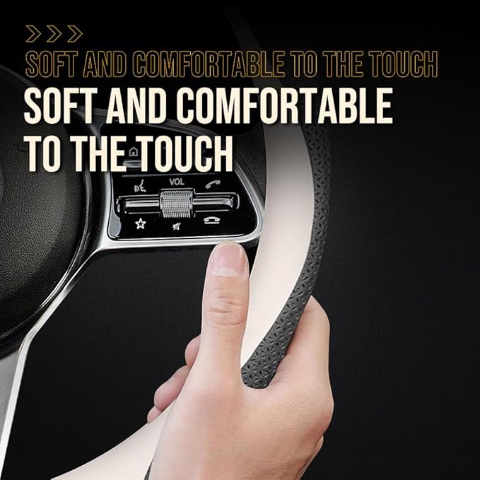 HAOTULE Nappa Leather Slim and Stylish Steering Wheel Cover, for Ford Steering Wheel Cover Accessories Interior Modification, (White and Black)