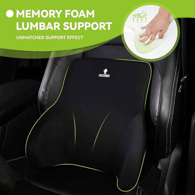 FAIZJUNBEN Lumbar Support Pillow, Memory Foam Cushion, Improve Posture and Relieve Low Back Pain, Lumbar Support for car Seats, Gaming Chairs, Office Chairs, wheelchairs