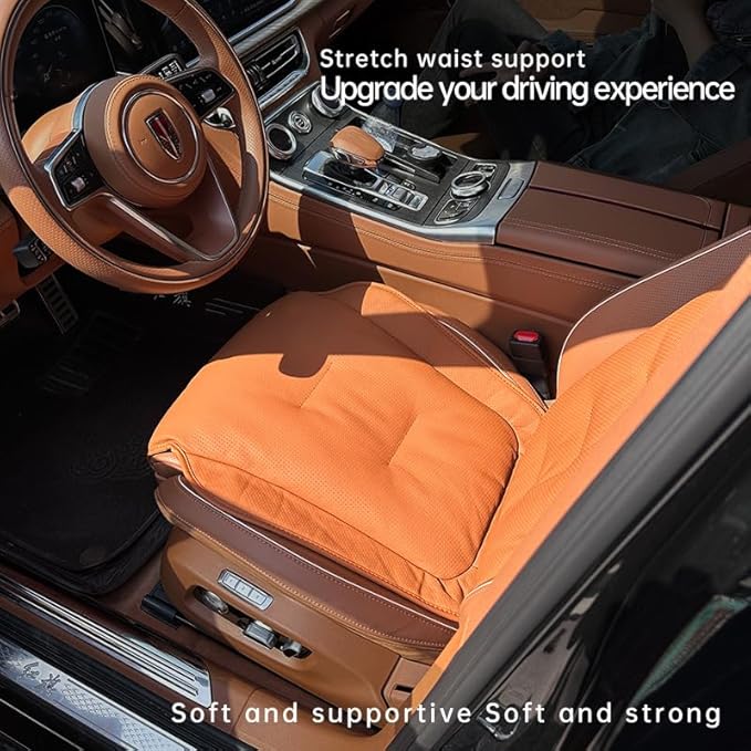 Car Car SUV's Wagon Universal Genuine Leather Seat Cushion Lumbar Back Top Layer Cow Leather Front and Back Cushion Plus Padded Comfort (White Smoke, Seat)