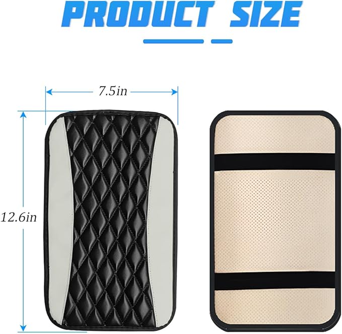 Car Center Console Cover, PU Leather Waterproof Vehicle Armrest Seat Box Protector, Automotive Interior Arm Rest Cushion Protection Accessories, Universal for SUV Sedan Truck (Black/Gray)