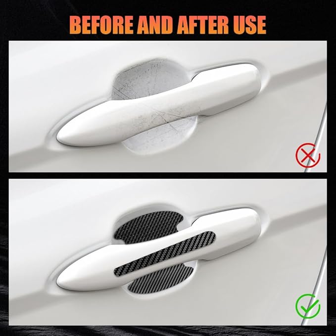 8PCS Car Door Handle Scratch Protectors, Car Door Handle Stickers, Carbon Fiber Texture Anti-Scratches Bowl Sticker, Car Door Handle Paint Guard Cover Universal for Most Car, Truck (Black)