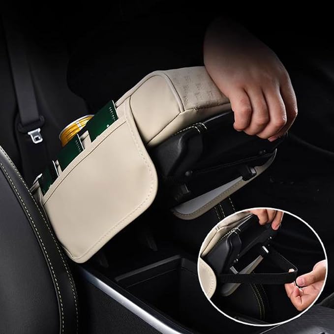 Car Center Console Cushion Pad for Nissan Murano II (Z51) 2008 2009 2010 2011 2012 2013 2014, Anti-Scratch Armrest Middle Console Cover with Cup Holde 2 Storage Bags Accessories,A