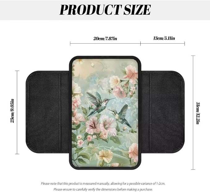 Boatee Flower Hummingbird Car Console Cover Arm Rest Mat for Car Armrest Pad Auto Center Console Cushion Car Middle Console Organizer Armrest Cushion Arm Rest Box Pad Stylish Interior Decor Green