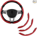 3pcs Carbon Fiber Car Steering Wheel Cover, Segmented Anti-Skid Steering Wheel Protector, Universal 99% Steering Wheel, Butterfly Steering Wheel Cover Women Men, Car Accessories Interior (Red)