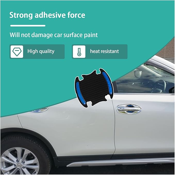 Augeny 4PCS Car Handle Protector Reflective Stickers, Universal 3D Carbon Fiber Auto Door Paint Guard, Anti-Scratch Bowl Protective Film for Most Cars (Blue)