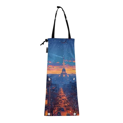 ALAZA Hanging Car Trash Bags Garbage Bag Trash Can for Back Seat Small Eiffel Tower Night Washable Storage Bag Retractable 2 Pack