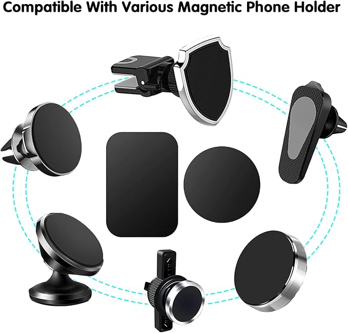 Pau1Hami1ton Adhesive Thin Metal Plates(Compatible with Magnetic Mounts),4 Piece Metal Plates for Phone Case,(2 Rectangle and 2 Round) S-07N(Black+Silver)