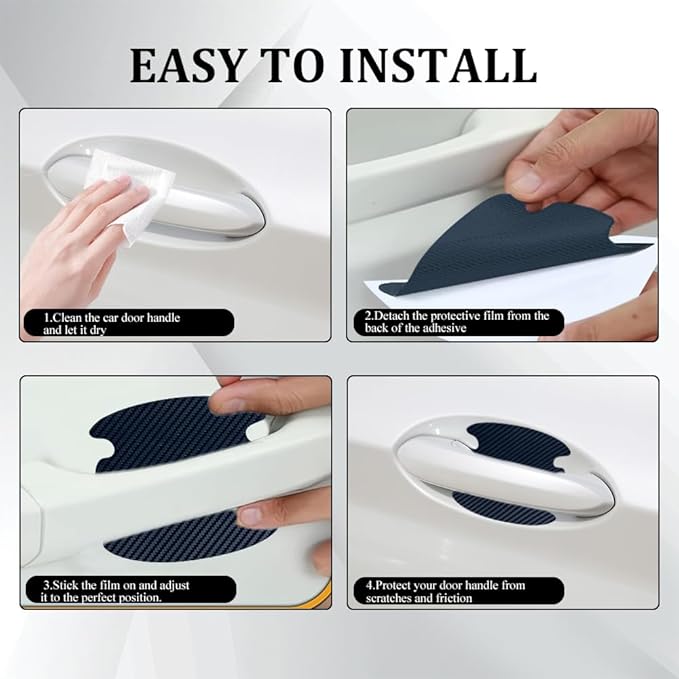 8PCS Car Door Handle Scratch Protectors, Car Door Handle Sticker, Carbon Fiber Anti-Scratches Auto Bowl Protectors, Waterproof Cup Paint Guard Protective Films for Most Vehicles (Blue 8PCS)