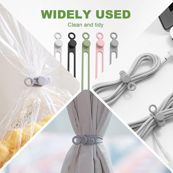 12PC Data Cable Organizer, 2026 Upgrade Silicone Cable Ties Reusable Cable Management Organizers, Multipurpose Elastic Cord Organizer for Fastening and Bundling Cable Cords Wires (12PC)
