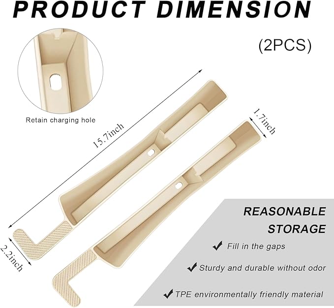 2 PCS Car Seat Gap Filler Organizer, Multifunctional Auto Side Seat Gap Filler Phone Holder, Universal Vehicle Storage Box Fill Gap Space Between Seats and Console (Beige)
