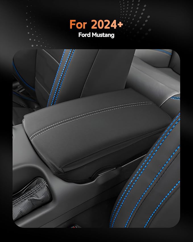 CDEFG for Ford Mustang 2024-2025 2026 Center Console Cover Armrest Box Cover for Mustang 2024 2025 2026 Accessories Console Arm Rest Protector Thickened White Line