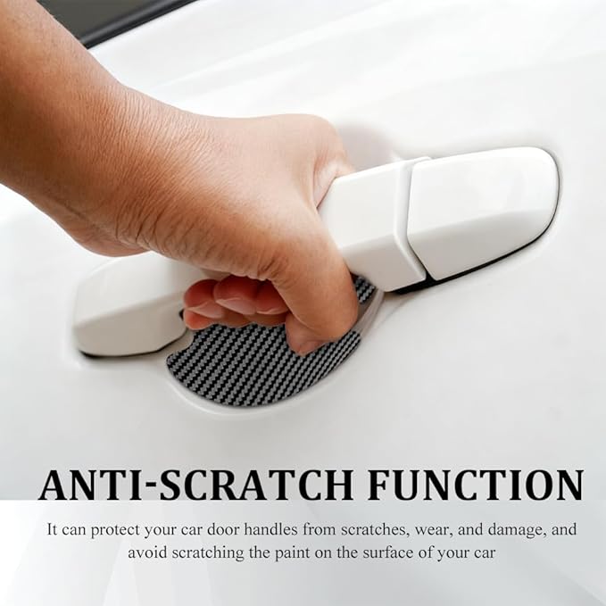 4PCS Car Door Handle Scratch Protectors, Car Door Handle Sticker, Carbon Fiber Anti-Scratches Auto Bowl Protectors, Waterproof Cup Paint Guard Protective Films for Most Vehicles (Black 4PCS)