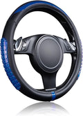 Flying Banner car Steering Wheel Cover Gel Massage Velvet Cool Warm Universal Size 15 inches SUV Truck Anti Slip Odorless Summer Winter (Black Blue, Gel Massage)
