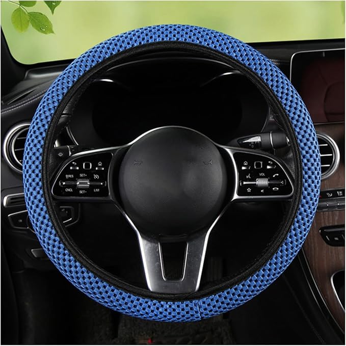 Stretch Elastic Steering Wheel Cover, All-Season Comfort, Warm in Winter & Cool in Summer, Universal 15 Inch Microfiber Breathable Ice Silk, Anti-Slip, Odorless, Easy Carry, Fit Car, SUV (Blue)