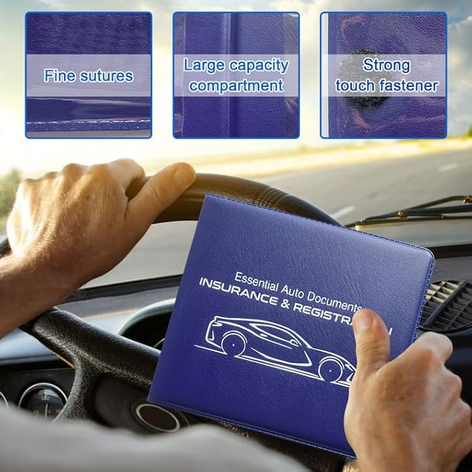 Ziciner Car Registration Insurance Holder, 2Pack Essential Auto Card Document Glove Box Organizer with Touch Fastener, Vehicle Interior Accessories Perfect for Most Car, Truck, SUV (Blue/Small Car)