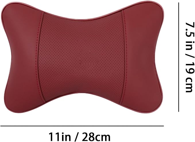 Car Pillow for Car Neck Pillow for Driving Seat Leather Neck Support Soft Cushion Back Support Head-Rests for Vehicle Sleeping with Elastic Adjustment Strap 2PCS (Neck, Red)