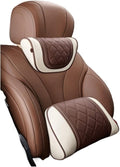 Car Headrest Neck Pillow Soft Leather Fit for Seat Back Support Lumbar Pillow Car Travel Rest Cushion Accessories(Beige Coffee-1 Set)