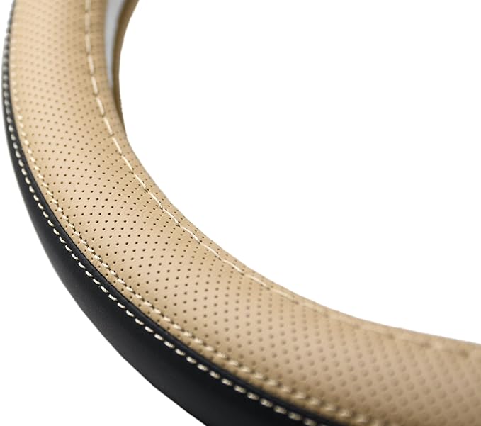 Nappa Napa Leather & Stitched Perforated Leather Steering Wheel Cover with Rubber Shaping Interior for Volvo XC60 XC90 XC40 S60 V60 C40 14½ to 15 inches SW