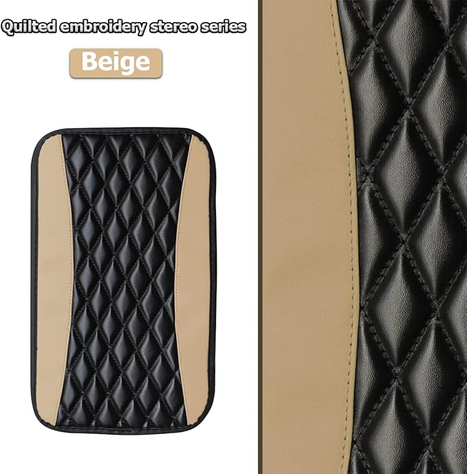 Moly Magnolia Car Center Console Cushion Pad, Universal Leather Waterproof Armrest Seat Box Cover Protector,Comfortable Car Decor Accessories Fit for Most Cars, Vehicles, SUVs (Beige)