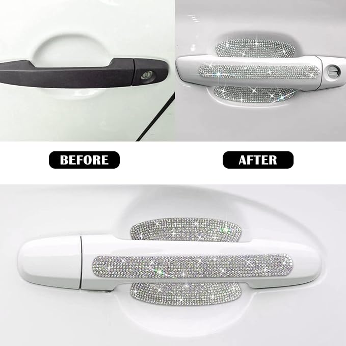 kingsea 8pcs Bling Car Door Handle Protector Stickers,Crystal Rhinestone Glitter Car Door Handles Cup Scratch Protectors Decals Universal (Colorful)