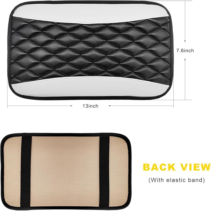 Car Center Console Cushion Pad, 12.6"×7.5" Waterproof Leather Armrest Seat Box Cover Protector, Soft Comfortable Anti-Scratch Arm Rest Console Pad for Most Cars Trucks SUVs (Black & White)