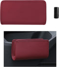 Car Trash Can, Foldable Leather Hanging Trash Bag, Multi-Function Mini Storage Box Garbage Can for Car, Wine Red