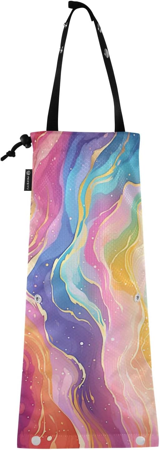 ALAZA Hanging Car Trash Bags Garbage Bag Trash Can for Back Seat Small Rainbow Starry Sky Washable Storage Bag Retractable 2 Pack