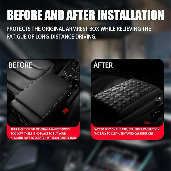 Car Armrest Cushion, Automotive Anti-Scratch Leather Memory Foam Center Console Pad Cover Protector Elbow Pillow Armrest Seat Box with Organizer Pockets Storage Bag, Universal Fit