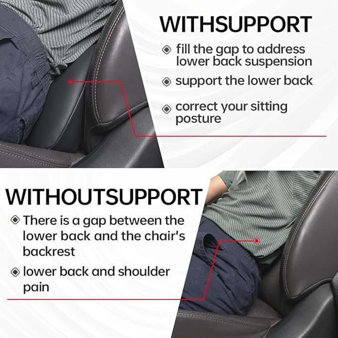 Aerovia 1p Memory Foam Lumbar Support Pillow for car Lower Back Pain Relief - Back Cushion for Driving, Chair Support for Car-Office Chair（Black&Grey）