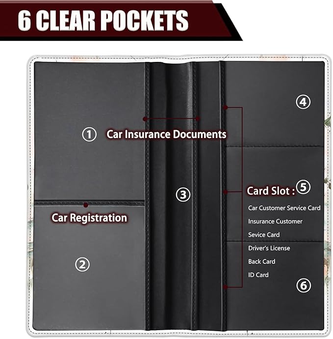 Yuxcfhjfe Car Registration and Insurance Holder, PU Leather Auto Document Holder for Men&Women, Vehicle Glove Box Compartment Organizer with Magnetic Shut for Driver's License, Peony Painting Pattern