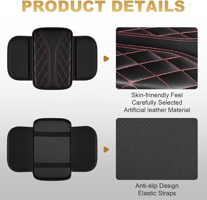 Center Console Cover Fit for Highlander Scratch & Wear Resistant Waterproof Middle Console Cover with 2 Storage Bags(Black&Redline)