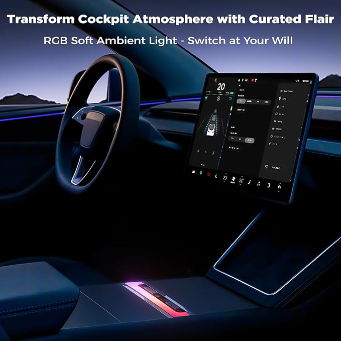 Vellhezy USB Hub for Tesla Model Y Juniper 2025-2026 & Model 3 Highland 2024-2025 Accessories, 120W USB-C Fast Charging with Retractable Cables, 2-Port Built in RGB Ambient Light fit Center Console