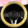 Bling Crown Crystal Car Steering Wheel Cover 15Inch Leather Steering Covers Cute Steering Wheel Protector (Yellow)