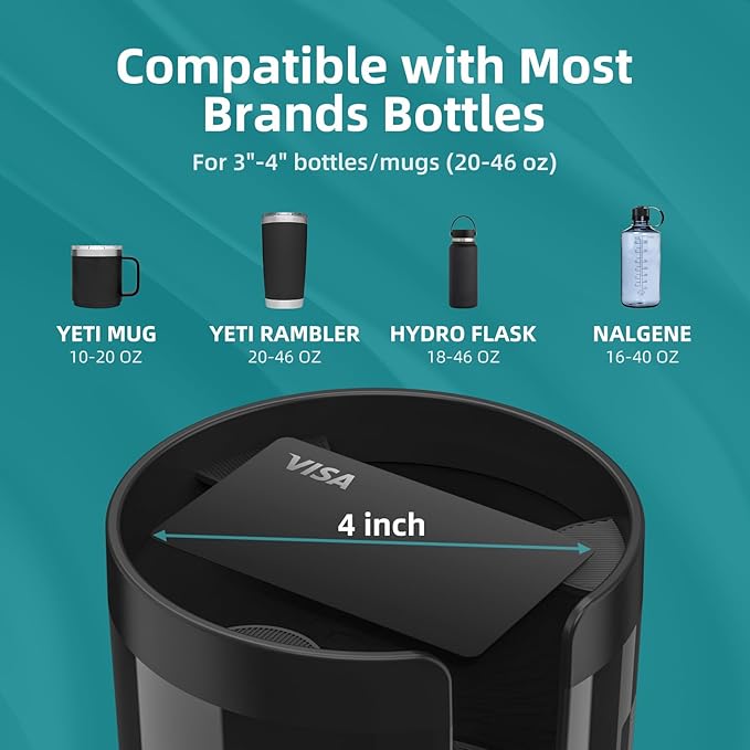 Car Cup Holder Expander Adapter with Offset Base, Cup Holder Extender for Car Compatible with Yeti 14/24/36oz, Hydro Flasks 32/40oz, Other Large Water Bottles and Mugs in 3.2"-4.0"