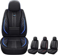 Pengchen Auto Front Seat Covers Fit for Audi A7 2013-2025, 3D Front Split Bench Protection Compatible with Side Airbag Black & Blue Line