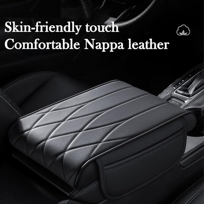 Car Center Console Cover for Ford Bronco Badlands/Sasquatch 2021-2025, Leather Armrest Pad Comfortable Waterproof Arm Rest Box Cushion Protector with Storage Bag,Normal-E/Orange