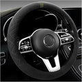 Car Suede Steering Wheel Cover, Non-Slip Protector for Auto Steering Wheel with Grid of The Correction Marker, Breathable Universal Automotive Accessories, Fitting 14.5-15 inch