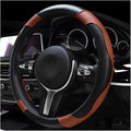 Car Steering Wheel Cover, 15 Inch Carbon Fiber Leather Stitching Color Steering Wheel Protector, Anti-Slip Elastic Breathable Steering Wheel Cover Stylish Decor for Most Cars (Black & Coffee)
