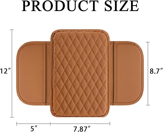 Car Center Console Cove, Leather Armrest Cover Cushion, 2 Storage Bags, Armrest Seat Box Pad, Car Interior Accessories Protector for Most Vehicle (Light Brown)